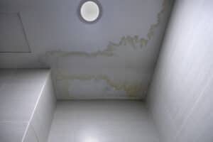 brown spots on the ceiling and walls in bathroom